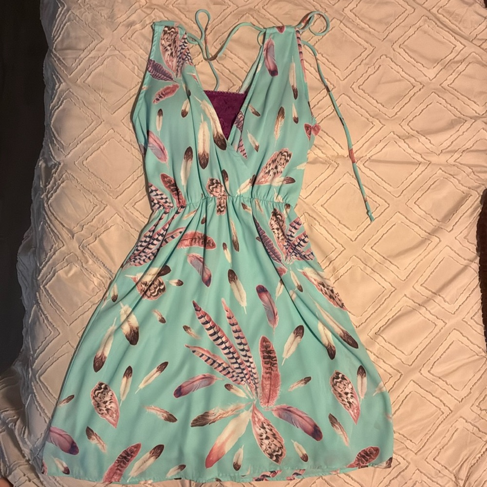 Feather boutique dress with lace bralette